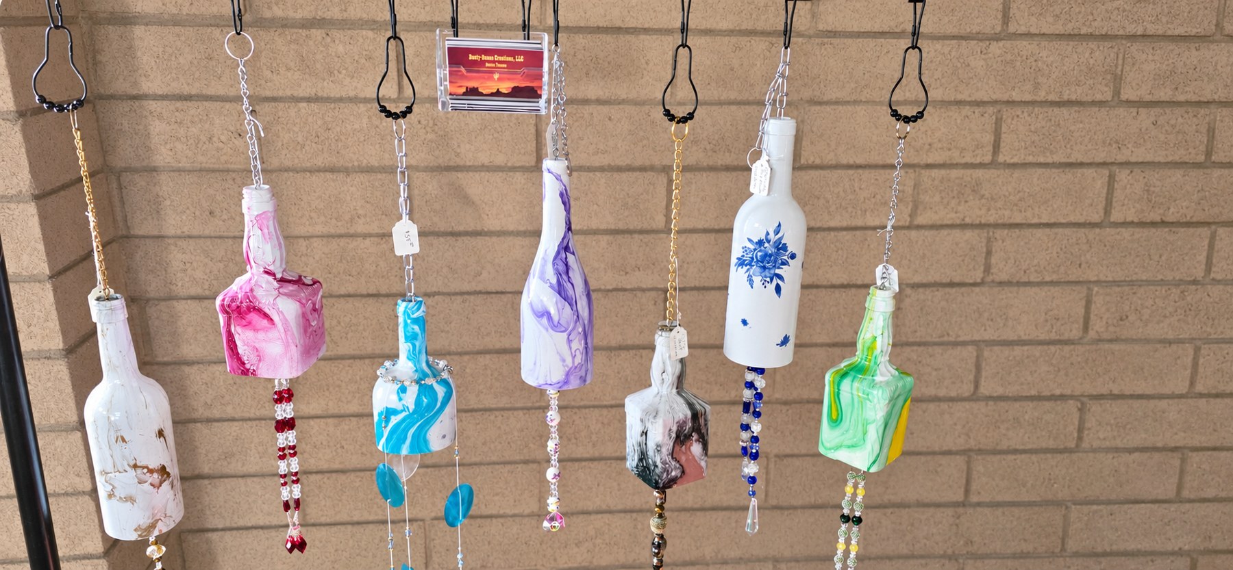 Deborah Blommes's colorful hanging-bottle indoor wind chimes